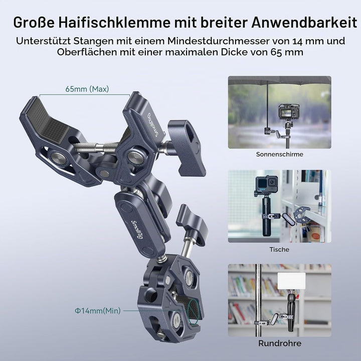 SMALLRIG Super Clamp mit doppelten krabbenförmigen Klemmen, doppelte Kameraklemme, Magic Arm Doppelk