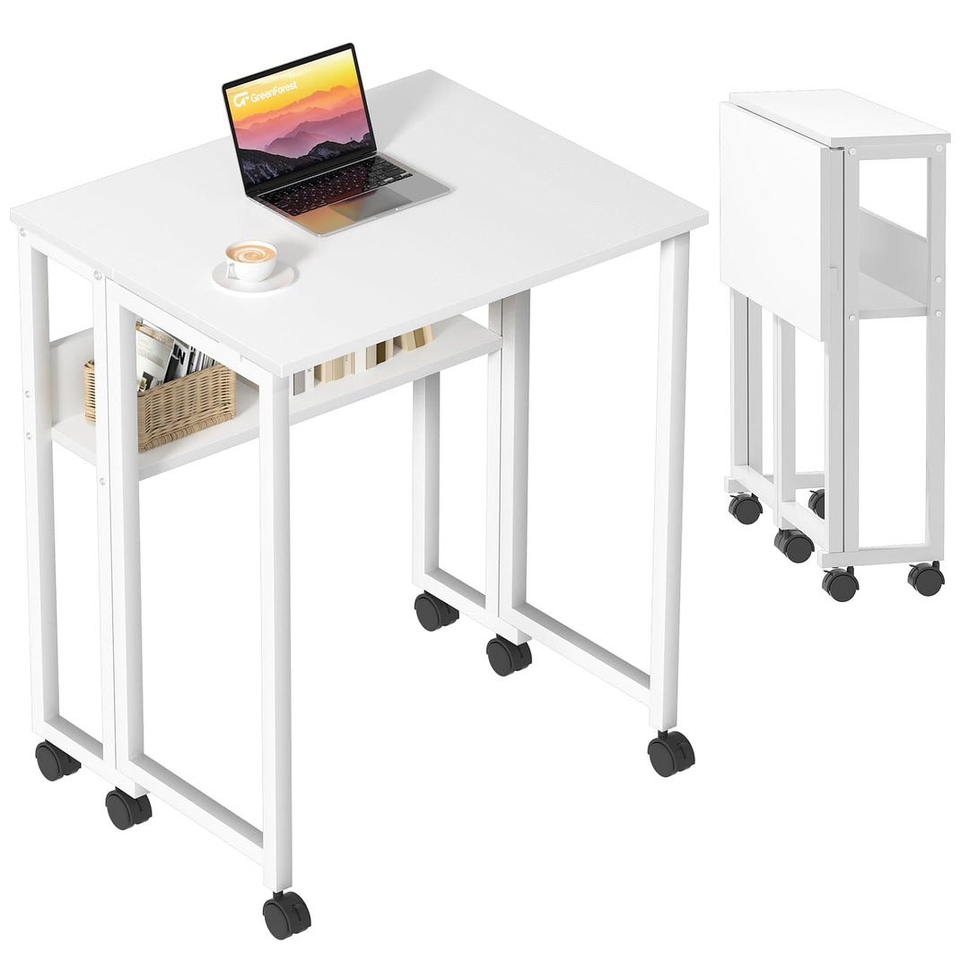 GreenForest Kleiner Schreibtisch Klappbar, 80 cm Klappschreibtisch mit Rollen, Einfache Montage Klap