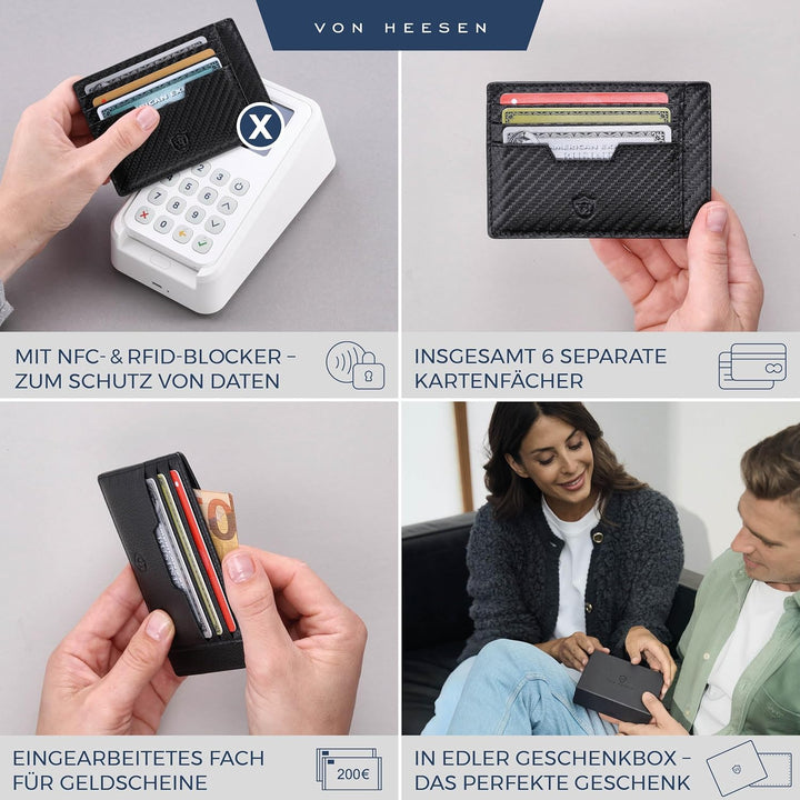 VON HEESEN® Kartenetui mit RFID Schutz - 9 Fächer - Querformat Kreditkartenetui für Damen & Herren (