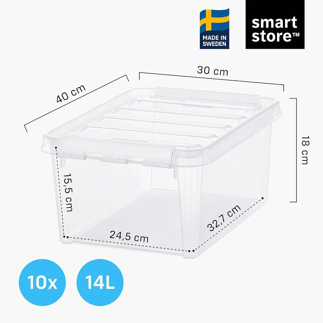 SmartStore Aufbewahrungsboxen 14L – 10 transparente und stapelbare Boxen mit Deckel und Clipverschlu