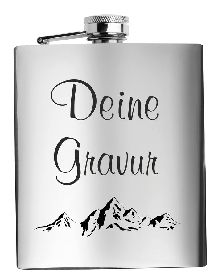 Edelstahl Flachmann 200 ml silber inkl. individuelle Gravur in Schwarz - personalisiertes Geschenk f