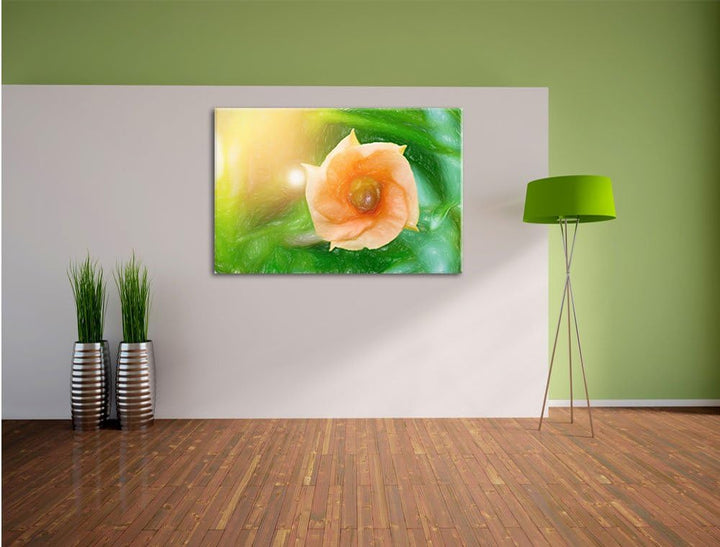 Pixxprint orange Blume im Sonnenlicht Kunst Buntstift Effekt, Format: 100x70 auf Leinwand, XXL riesi