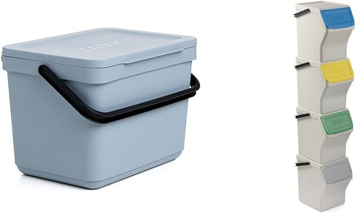 TATAY Mülltrennsystem Küche | 1 Biomülleimer Smart 6L Blau ohne Halterung + 4 Easy Waste Recycling B