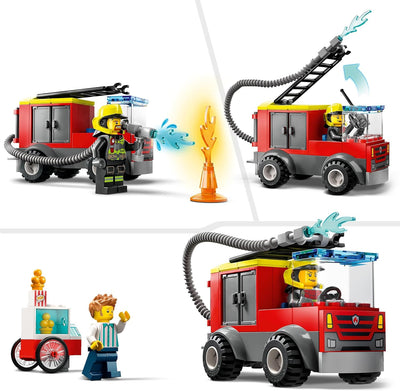 LEGO 60375 City Feuerwehr Feuerwehrstation und Löschauto, Lernspielzeug für Kinder ab 4 Jahren, Gesc