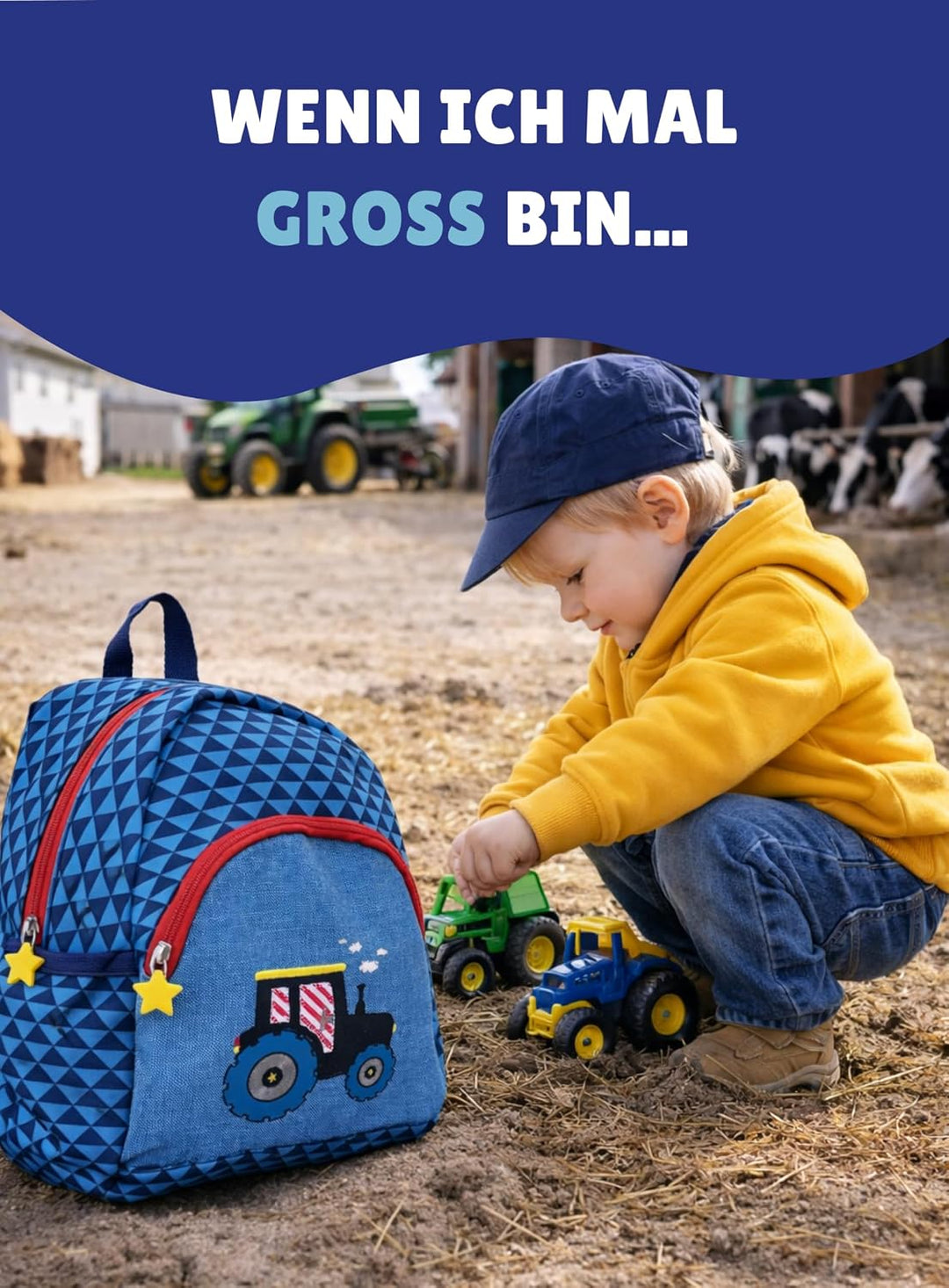 Spiegelburg Kindergarten Rucksack Set 4tlg. mit Turnbeutel, Brotdose und Trinkflasche Traktor, Trakt