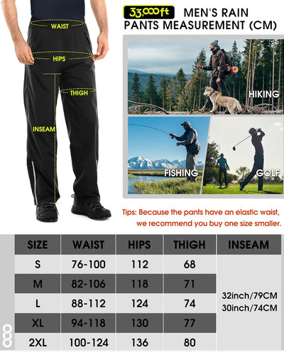 33,000ft Herren Regenhose wasserdichte Outdoorhose Leichte Wanderhose 5000MM Winddichte Regenhose zu