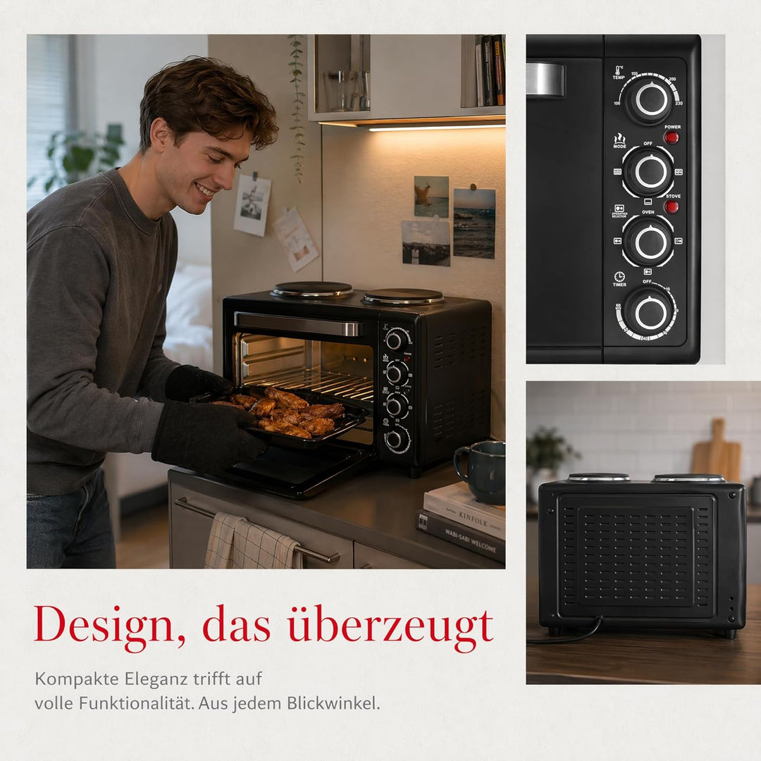 Trisa Mini Backofen 30L - Perfekt Zum Backen, Grillen & Braten, Temperaturregelung 100-250°C, 60 Min