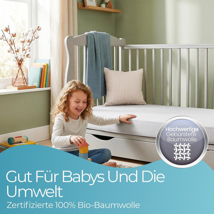 Spannbettlaken 70x140 aus 100% komplett natürlicher Bio-Baumwolle bettlaken 70 x 140 Baby in Grauer