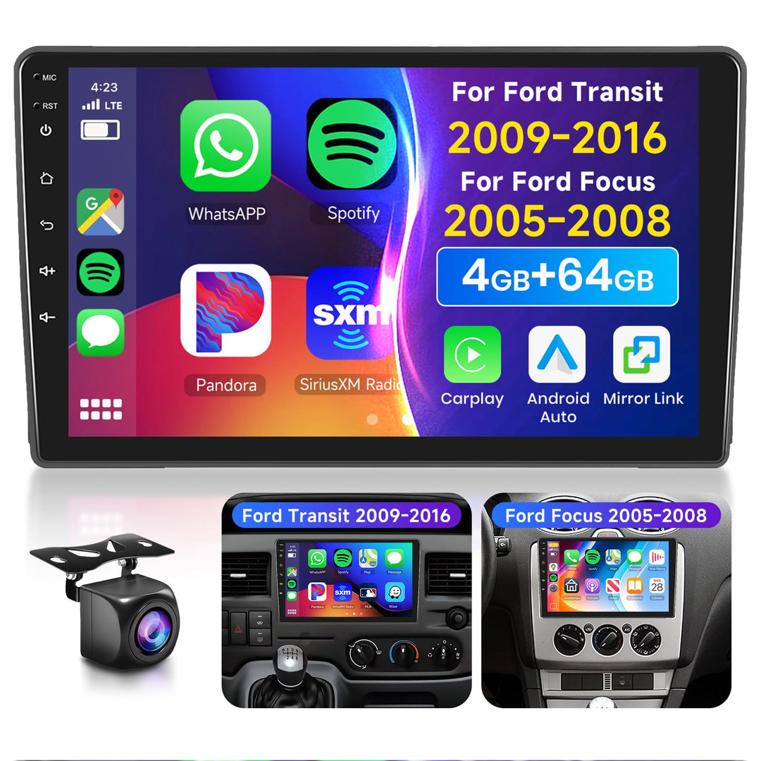 4G&amp;64G 9" Autoradio Für Ford Transit 2009-2016/Focus 2005-2008 mit Carplay Android Auto Wireless,128