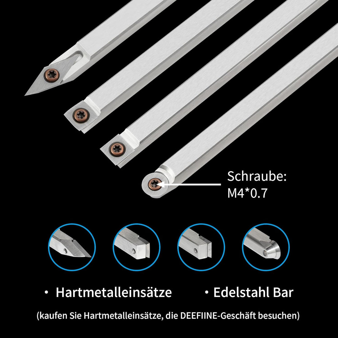 46.5cm Drechseleisen Set mit Hartmetall-Schneidplatten, 4 Stück Drechselmesser in Holzkoffer, Drechs