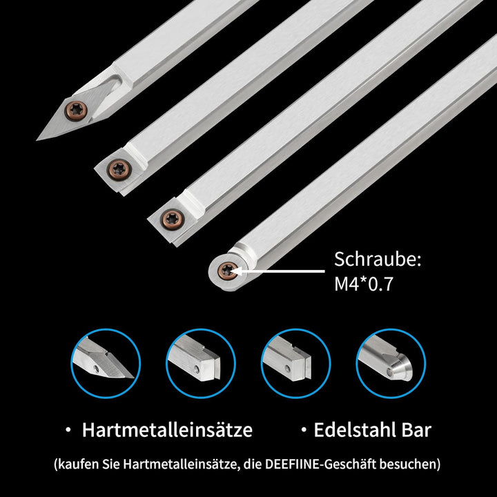 46.5cm Drechseleisen Set mit Hartmetall-Schneidplatten, 4 Stück Drechselmesser in Holzkoffer, Drechs