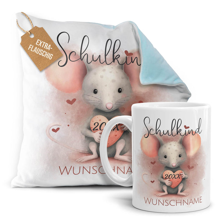 Einschulung Geschenke-Set - Schulkind mit Name und Jahr personalisiert - Maus, personalisierte Gesch