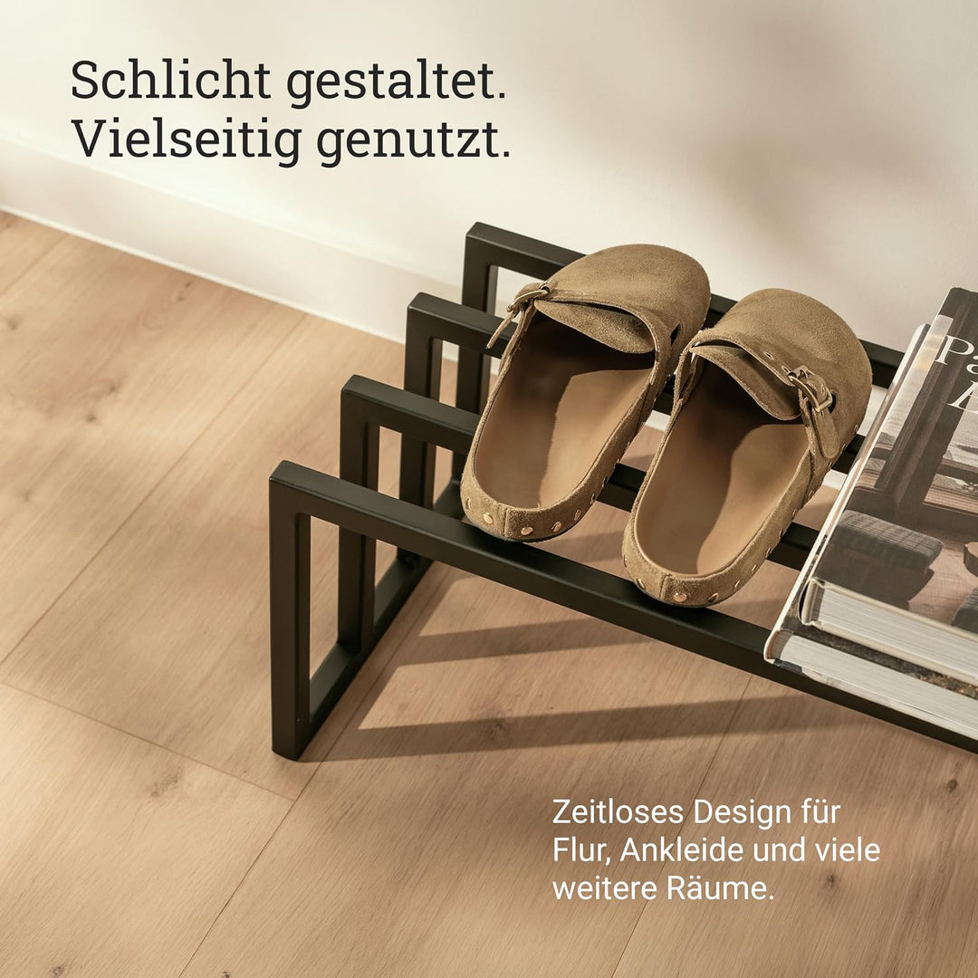 Natural Goods Berlin 1x Schuhablage RECHTECK - Offenes Schuhregal Metall Schwarz - 80 x 25 x 30 cm -
