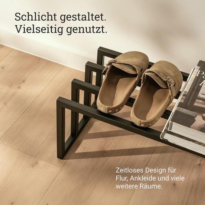 Natural Goods Berlin 1x Schuhablage RECHTECK - Offenes Schuhregal Metall Schwarz - 80 x 25 x 30 cm -