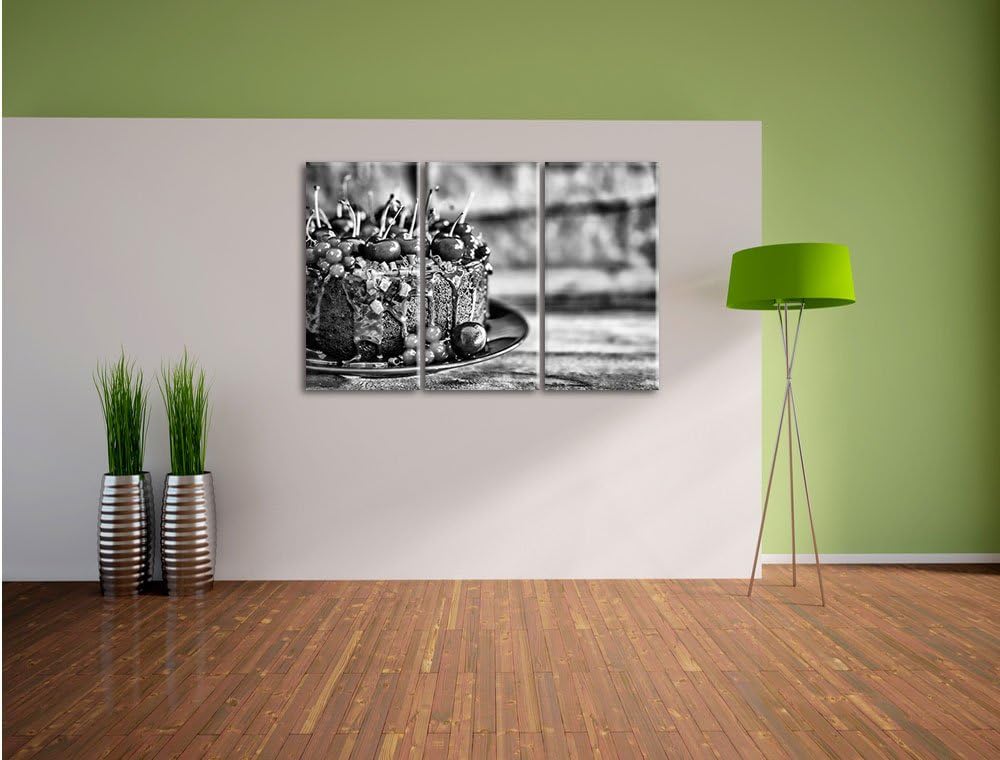 Pixxprint Monocrome, Himmlische Schokoladentorte 3-Teiler Leinwandbild 120x80 Bild auf Leinwand