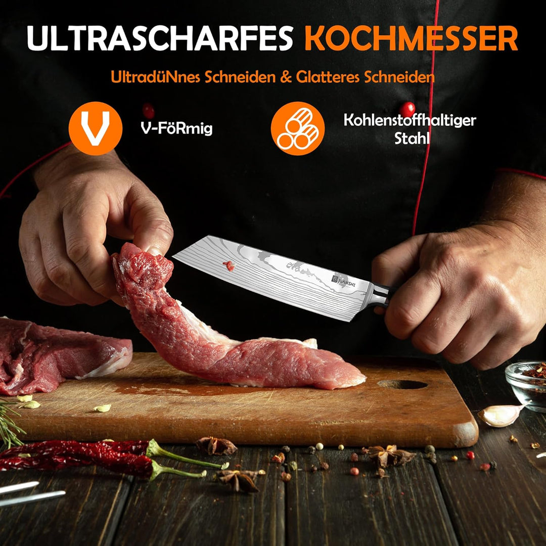 JUANSHI® Chopper 20,5 cm Klingenlänge Tranchiermesser Scharfes Kiritsuke-Messer Scharfes Fleisch-Gem