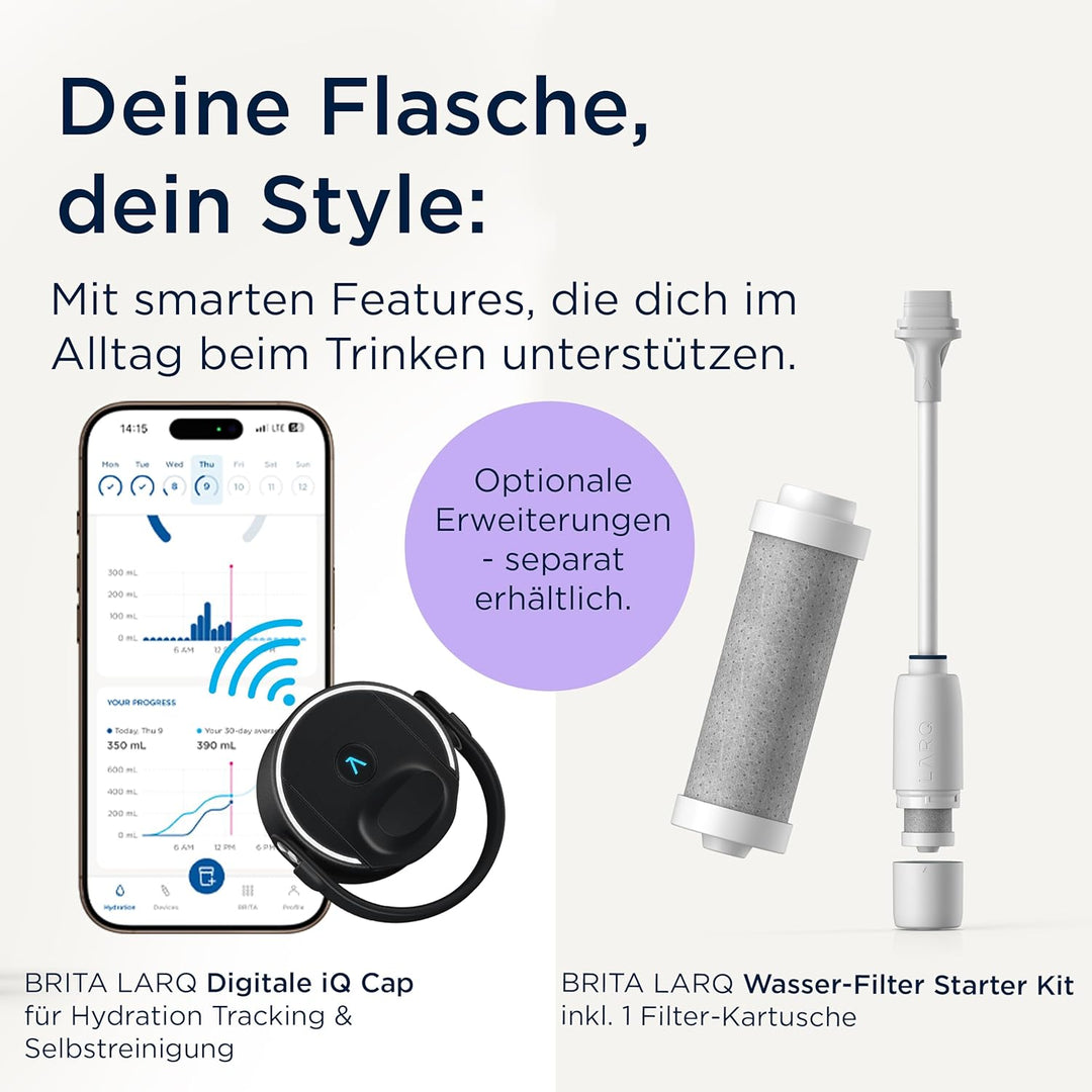 BRITA LARQ Essential Edelstahl Trinkflasche mit Strohhalm (680ml) schwarz, Schwarz