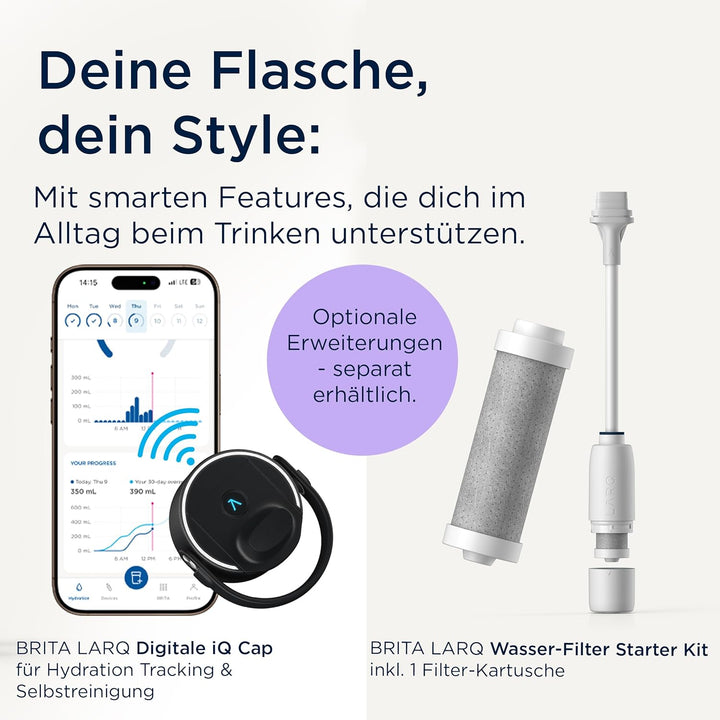 BRITA LARQ Essential Edelstahl Trinkflasche mit Strohhalm (680ml) schwarz, Schwarz