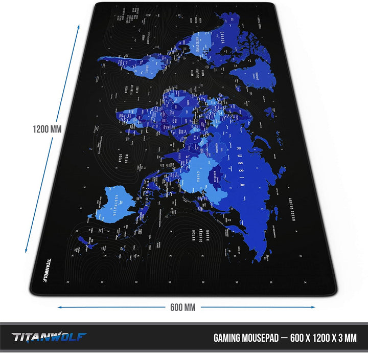 CSL - Übergrösse Titanwolf Mauspad 1200x600mm Weltkarte - XXXL Mousepad gross - Tischunterlage Large