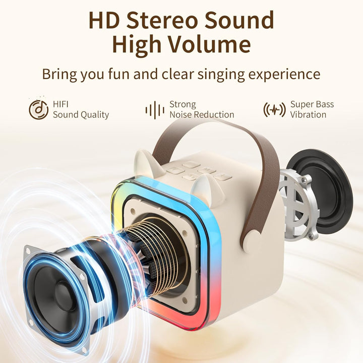 süss Katzenohr Karaoke-Maschine für Kinder Erwachsene, Tragbar Karaoke-System mit blinkendem LED-Lic