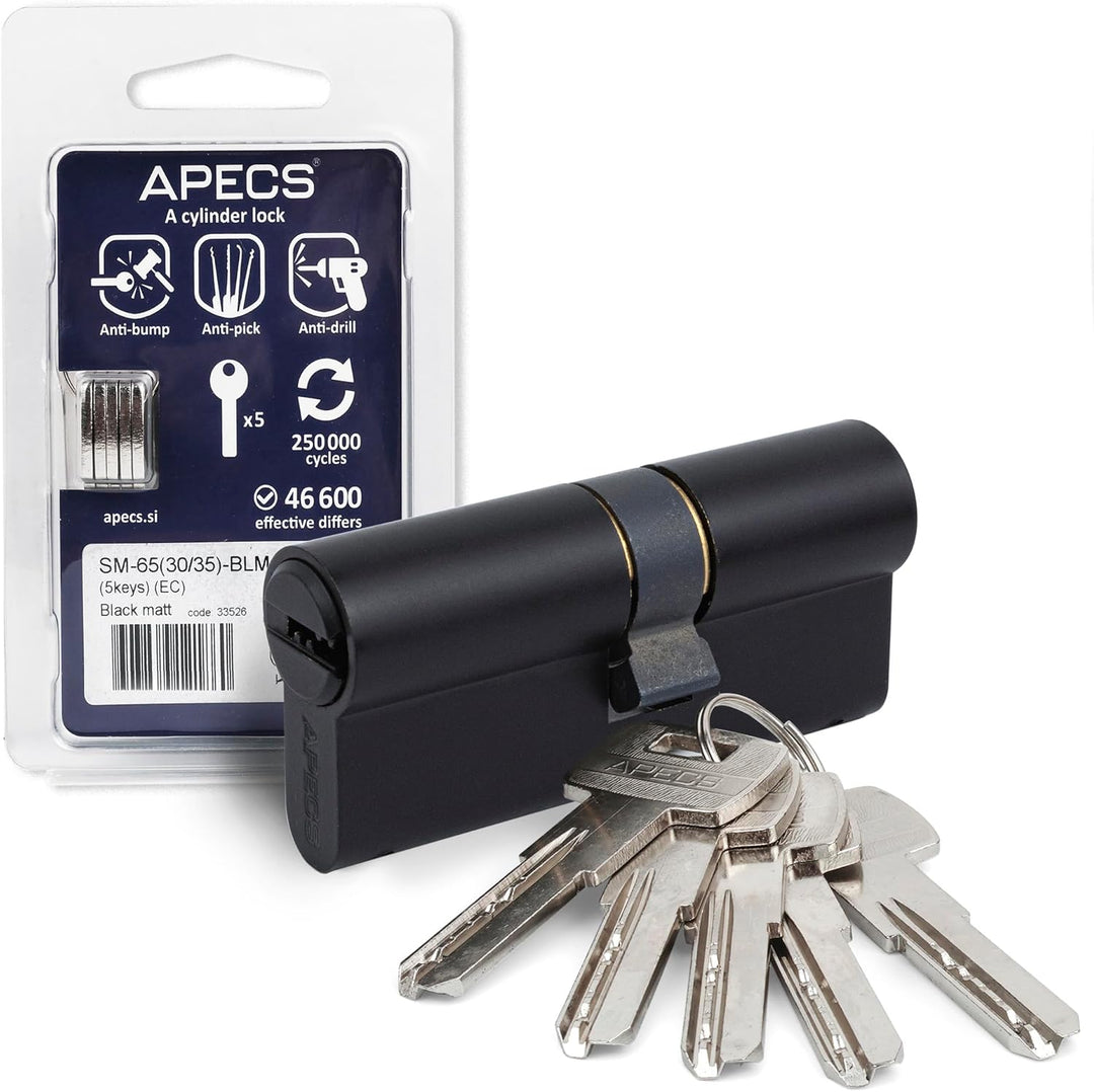 APECS Zylinderschloss Profilzylinder Schwarz 80 (35/45) mm fur Türschloss Haustür mit 5 Schlüsseln M