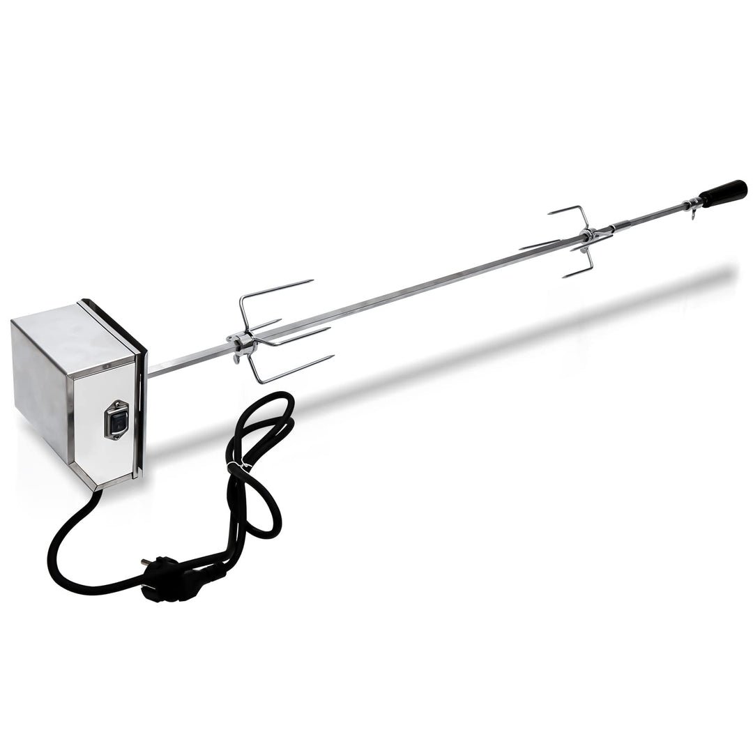 Grillspiess Set, Drehspiess mit 2X Fleischnadeln, 107cm Grillspiess mit Edelstahl Motor 220V - 240V,