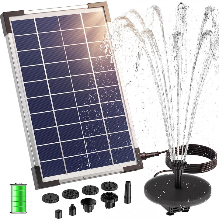 AISITIN Solar Springbrunnen 5.5W Solar Teichpumpe mit Solar Panel Eingebaute 1500mAh Batterie Wasser