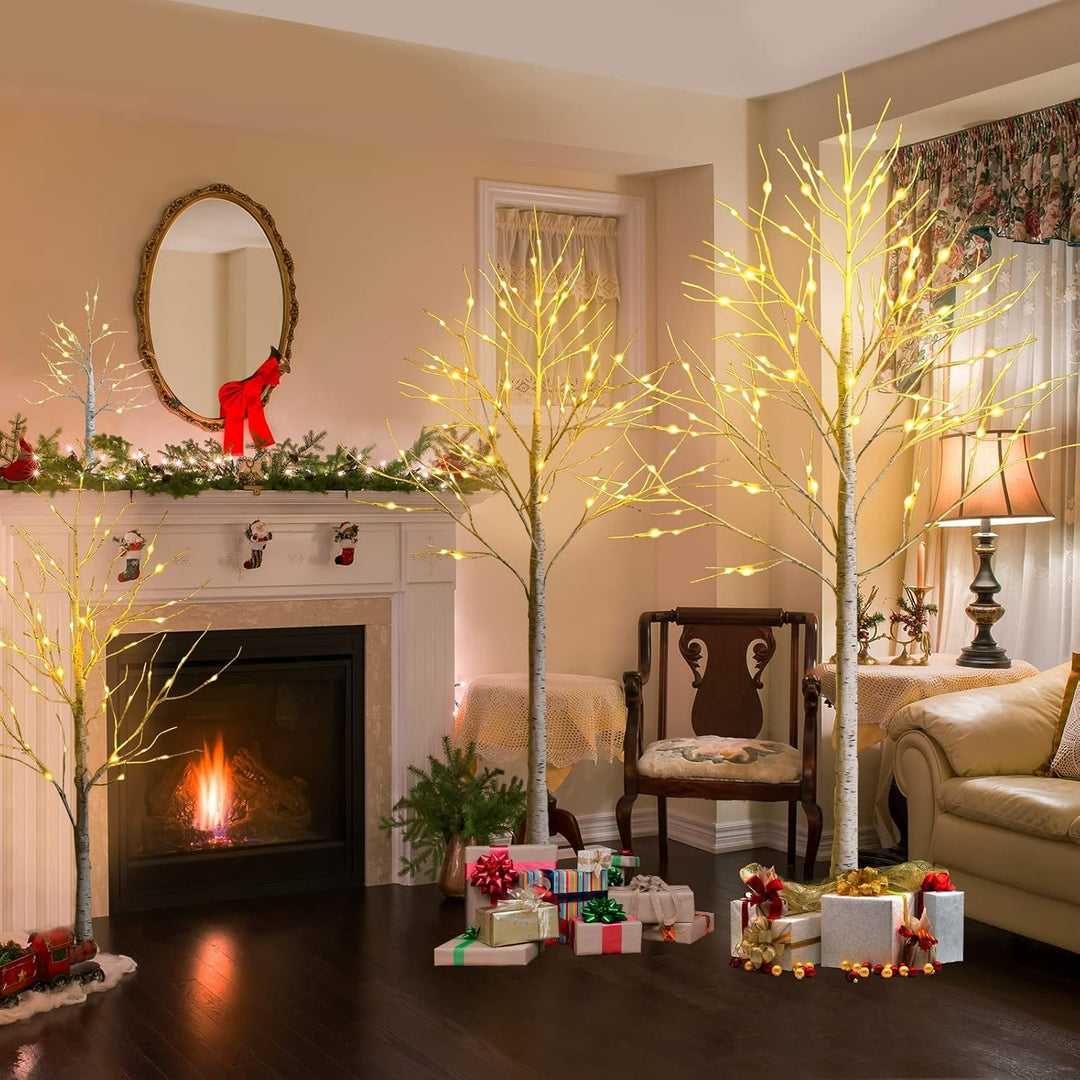 RELAX4LIFE Weisser Weihnachtsbaum Künstlich 120cm, LED Lichtbaum Birkenoptik, Christbaum mit 48 warm