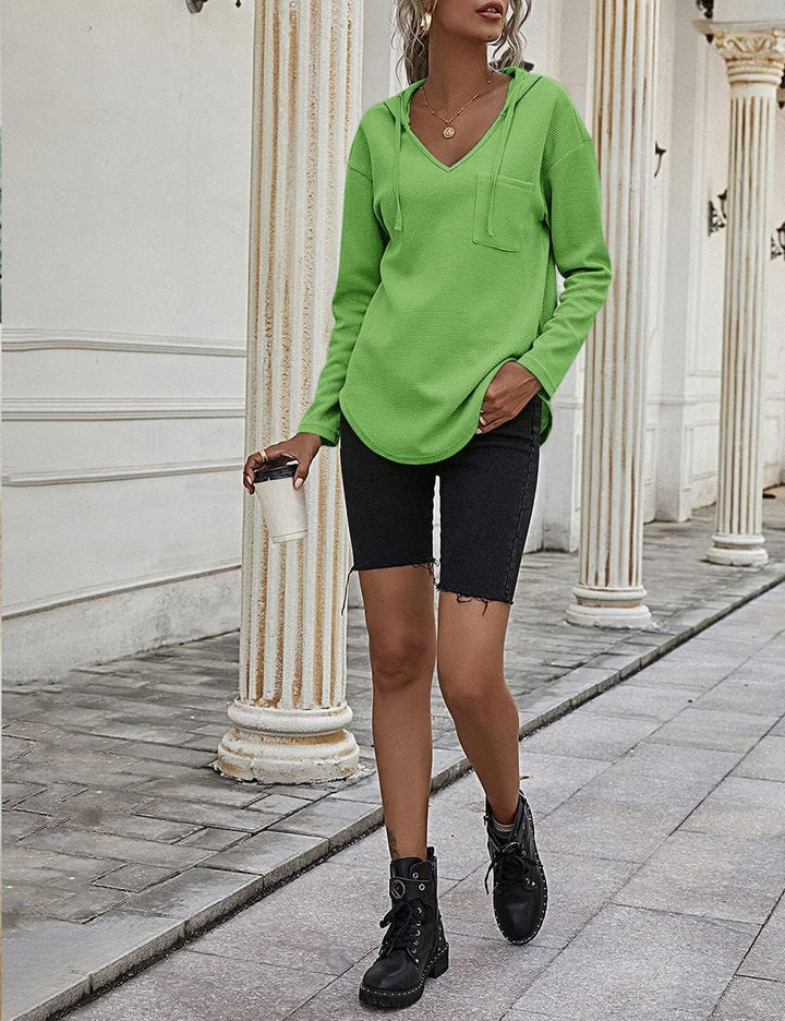 Cuptacc Pullover Damen Hoodie Langarm V Ausschnitt Pullover Sweatshirt Kapuzenpullover Einfarbig Dra