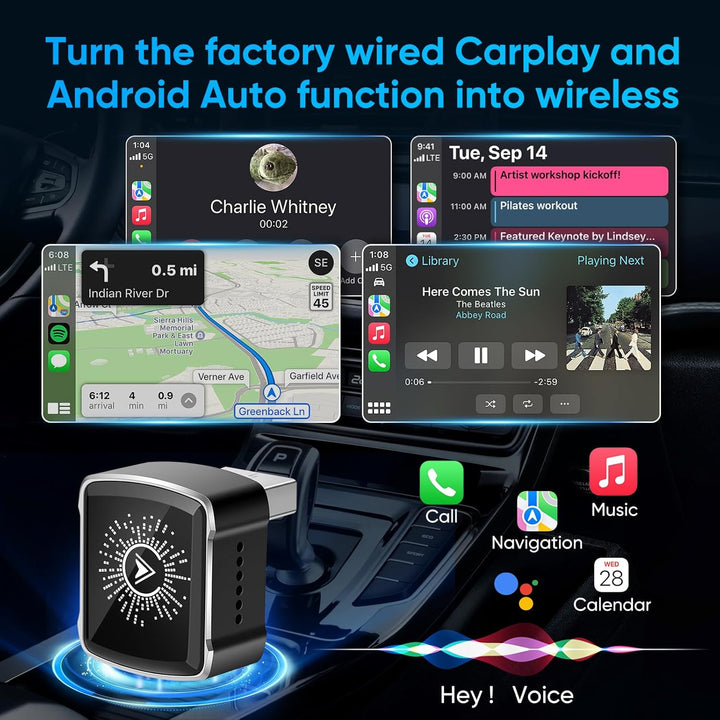 MYPIN 2-in-1 Wireless CarPlay Adapter für iPhone und Android Auto, Plug & Play Konnektivität, Kompat