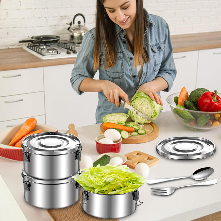 3 Stück Edelstahl Dose mit Deckel, 360ML Edelstahl Snackbox | Edelstahl Dosen, Metalldosen mit Decke