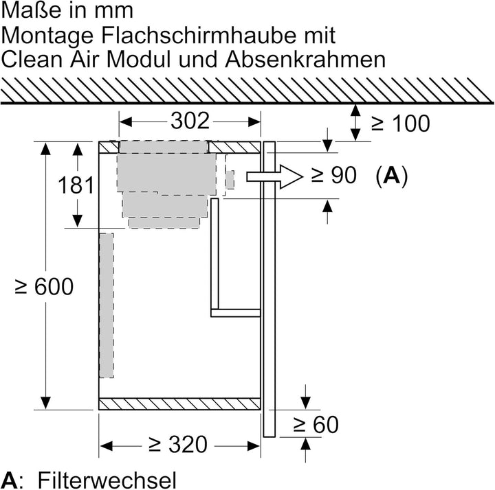 Siemens Absenkrahmen 830 mm LZ49601 | Kombinierbar, Der Absenkrahmen lässt die Flachschirmhaube komp