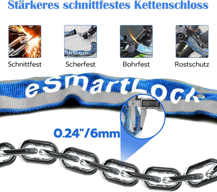 Anweller Fahrradschloss Fingerabdruck, Hohe Sicherheit Anti-Diebstahl Fahrrad Kettenschloss mit APP,