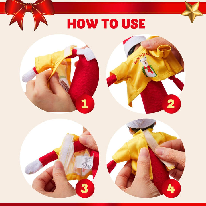 JOYIN 4 Packs Santa Clothes for Elf Doll Stylish Tees Tshirt Elf Doll Clothing Set, Christmas Decora