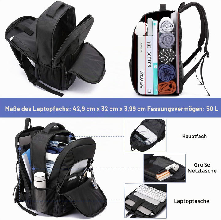 LIWAG Extra Gross Rucksack Herren 50L Wasserdicht 17 Zoll Laptoptasche Arbeit Laptop Rucksack mit US