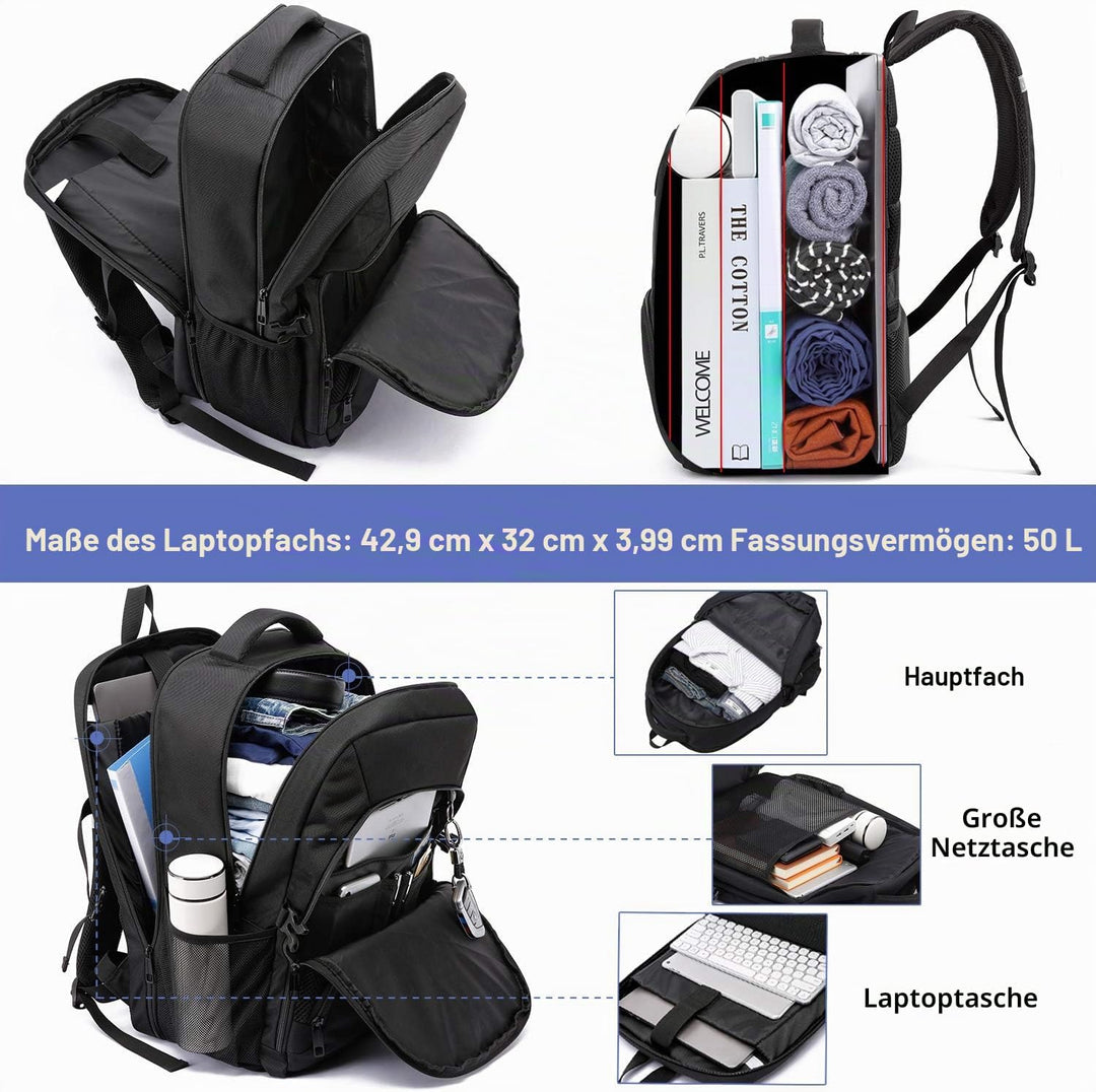LIWAG Extra Gross Rucksack Damen 50L Wasserdicht 17 Zoll Laptoptasche Arbeit Laptop Rucksack mit USB