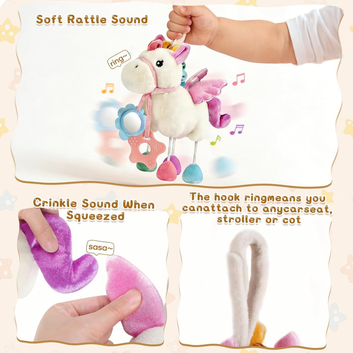 TYRY.HU Baby Spielzeug für Kinderwagen,Rassel Sensory Spielzeug, Knisterfolie, Beissring &amp; Spiegel,
