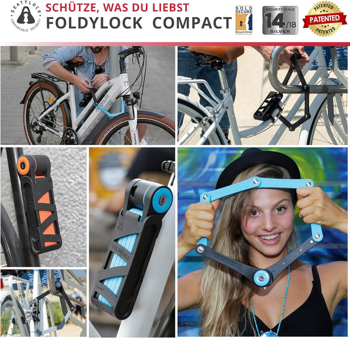 FoldyLock Compact Fahrrad Faltschloss – Patentiertes Testsieger Fahrradschloss mit Schlüssel und Hal