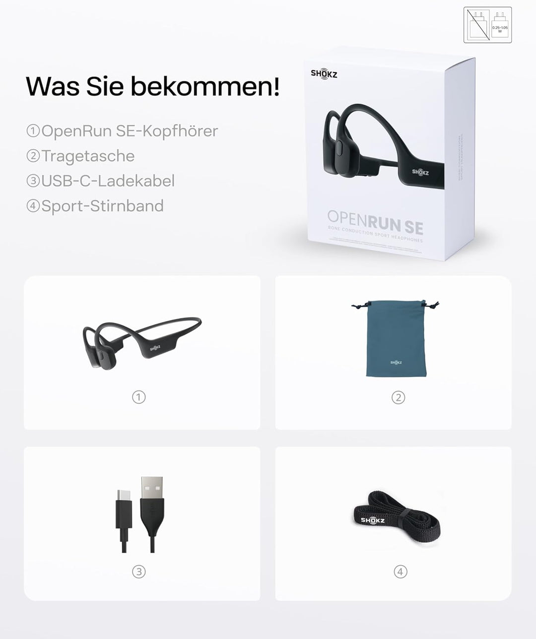SHOKZ OpenRun Knochenschall Kopfhörer, Open-Ear Sport Bluetooth Kopfhörer mit Noise-Cancelling Mikro