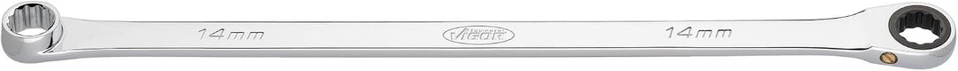 ViGOR Ratschen-Ringschlüssel V7031-14, extra lang, 14 mm SW, 337 mm Länge, 72 Zähne, verchromt und p
