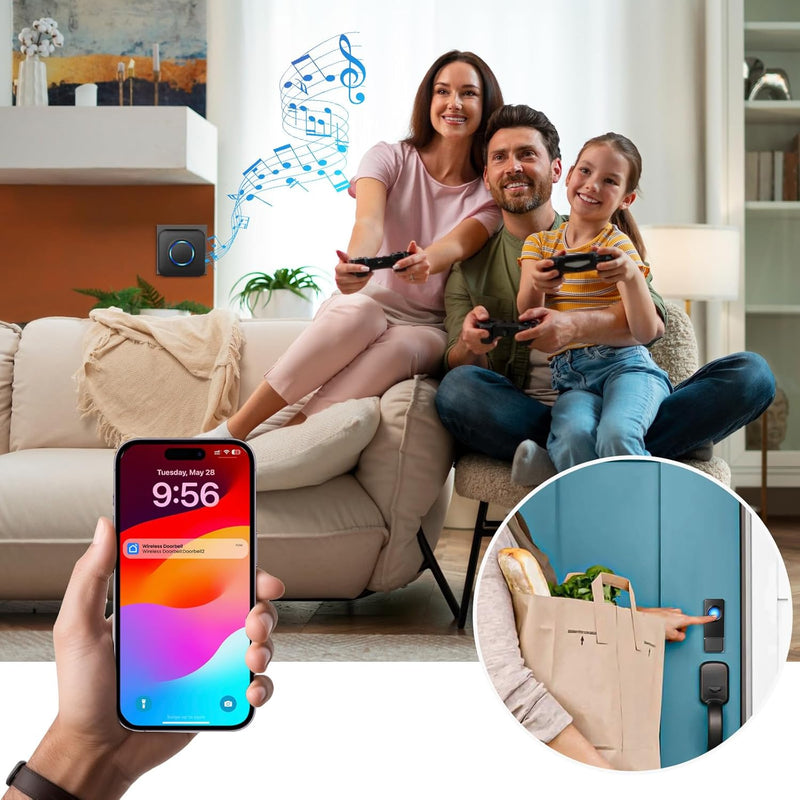 WiFi Türklingel Funk, Funkklingel Aussen Wasserdicht Kompatibel mit Smartphone App, 0-110dB Laute Kl