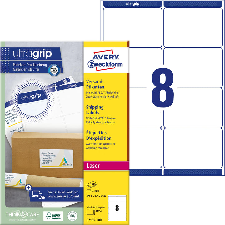 AVERY Zweckform L7165-100 Versandetiketten/Versandaufkleber (800 Etiketten mit ultragrip, 99,1x67,7m