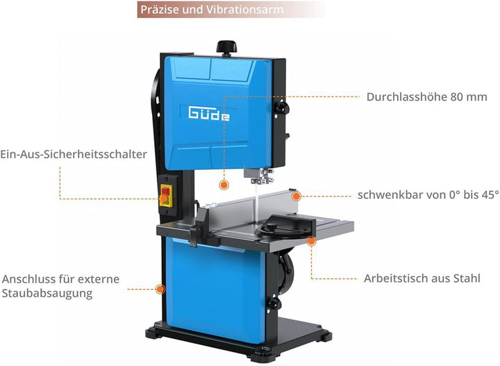 Güde GBS 200S Bandsäge - 230 Volt, 350 Watt, 1500 Umdrehungen pro Minute, 900 Meter pro Minute Bandg