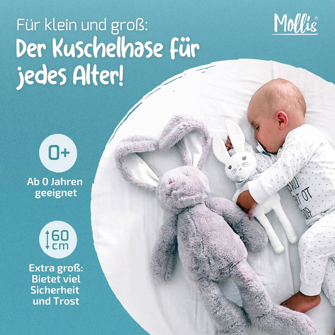Mollis Kuscheltier - Kuschelhase - 60 cm - Plüschtier-Hase - Kinder-Kuscheltier - weiches Stofftier