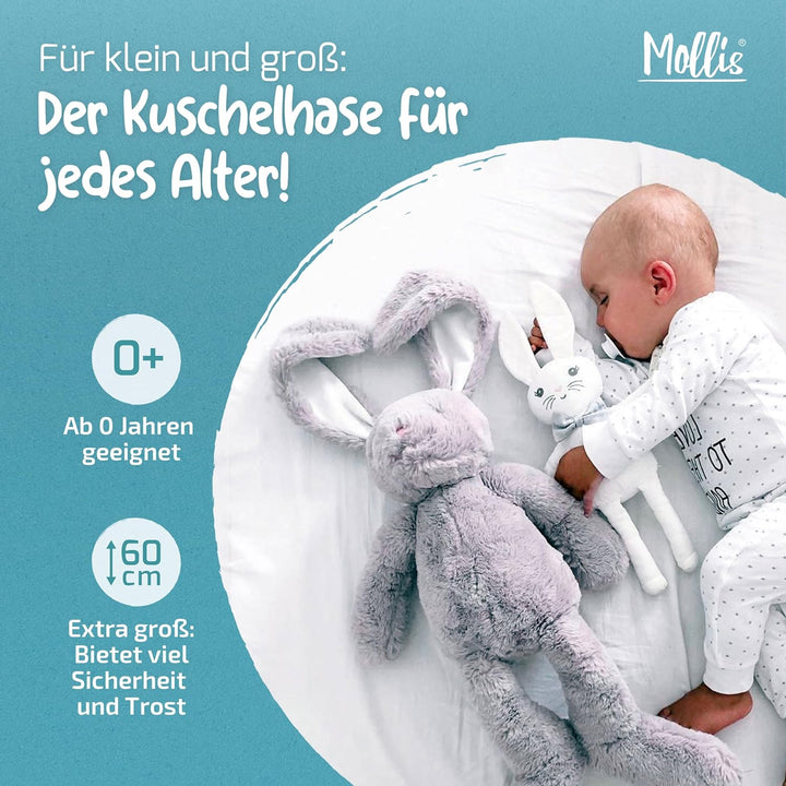 Mollis Kuscheltier - Kuschelhase - 60 cm - Plüschtier-Hase - Kinder-Kuscheltier - weiches Stofftier