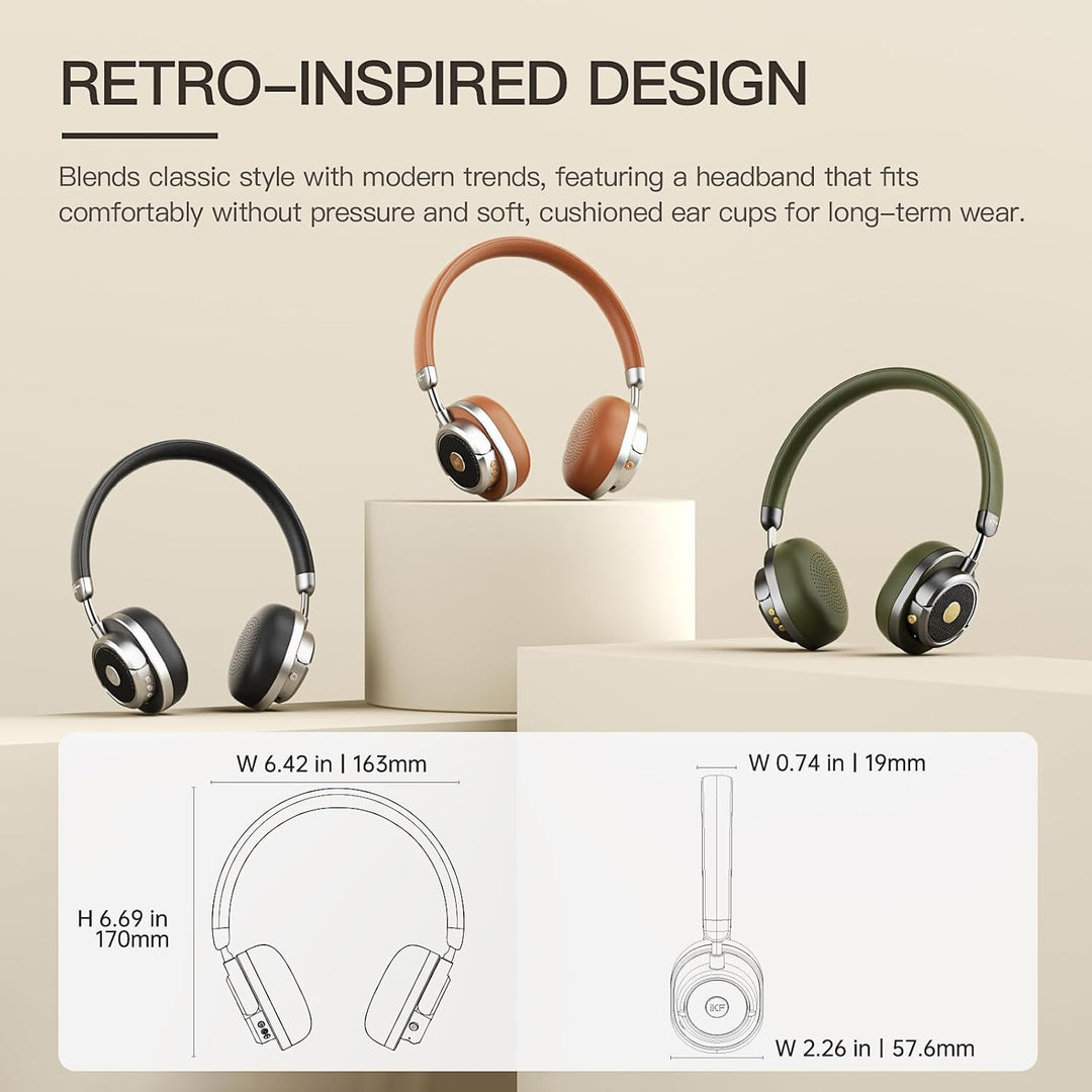 iKF Rona Retro Kopfhörer Bluetooth Mit Adaptive Noise Cancelling, Vintage Kopfhörer Kabellos, Hi-Res
