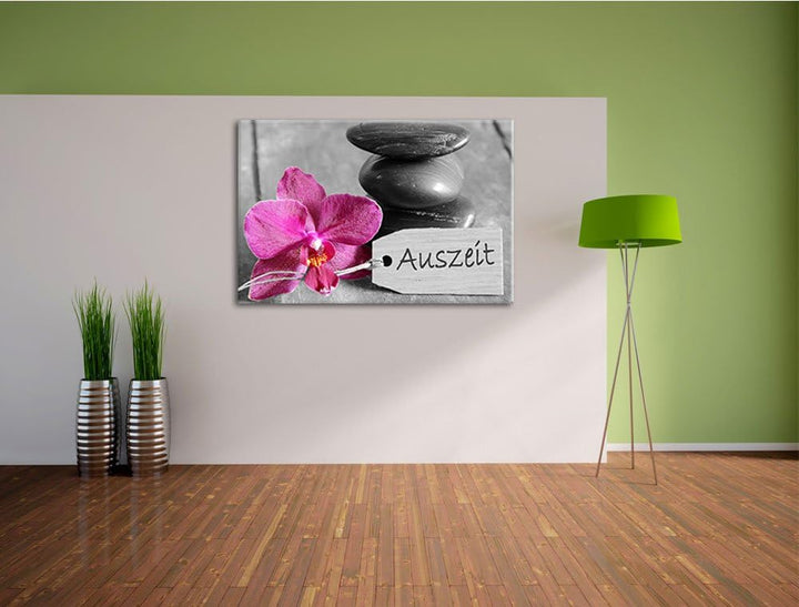 Orchidee mit Zen Steinen schwarz/weiss Format: 100x70 auf Leinwand, XXL riesige Bilder fertig gerahm