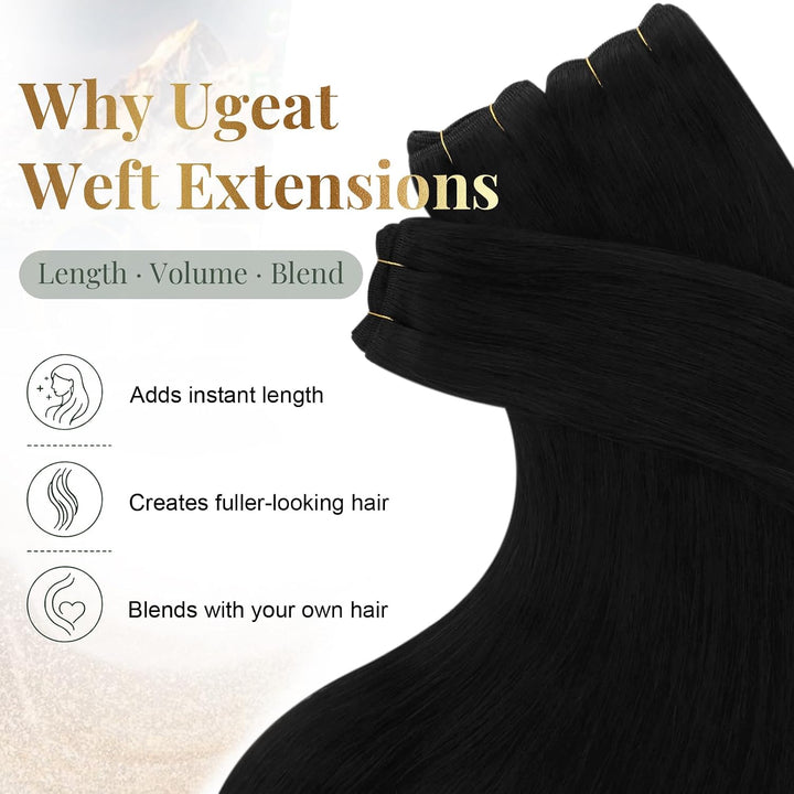 Ugeat Tressen Extensions Echthaar Schwarz 