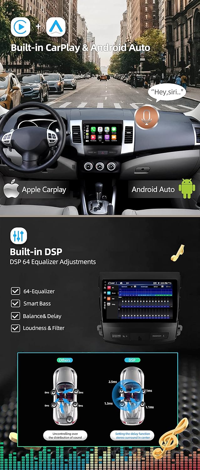 JOYX Android 12 Autoradio Passt für Mitsubishi Outlander (2008-2015) - [4G+64G] - Eingebaut DSP/Carp