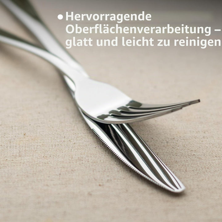 Alata Grand Edelstahl Poliert Besteck Set 8 Personen, Essbesteck 32 teilig, Glänzend, Spülmaschinenf
